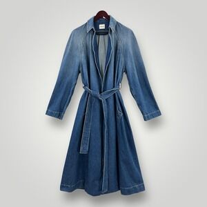 Khaite Roth Trench Coat Womens Small Blue Denim Belted Long Italy PROTOTYPE RARE
